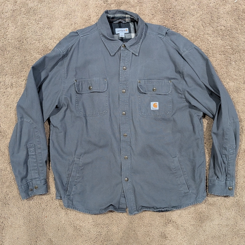 Carhartt Flannel Lined Button Down Shirt Jac, XL, Gray